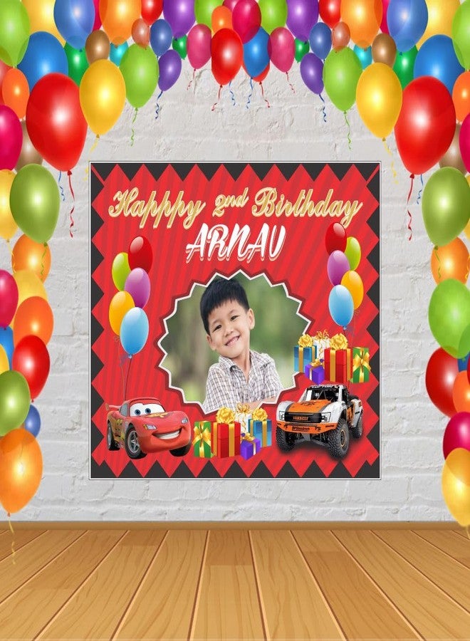 chitransh Birthday Theme Party Background Fabric Banner with Birthday boy/Girl Name, Age and Photo (5 ft Width x 4 ft Height) (Background Banner #6)- Multi Color - Image 3